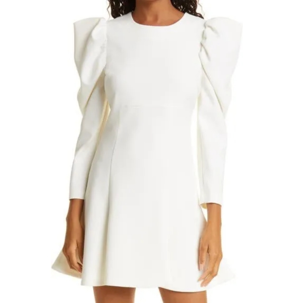 Likely Alia Long Sleeve Puff Sleeve Ivory fit and flare mini dress 6